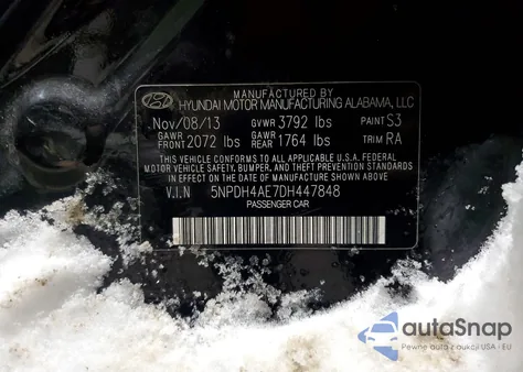 2013 Hyundai Elantra Gls from USA, damaged, VIN 5NPDH4AE7DH447848